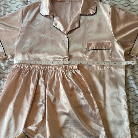 Light Pink Silky Smooth Pajamas with Black Piping, Button Down Top - Picture 6 of 8
